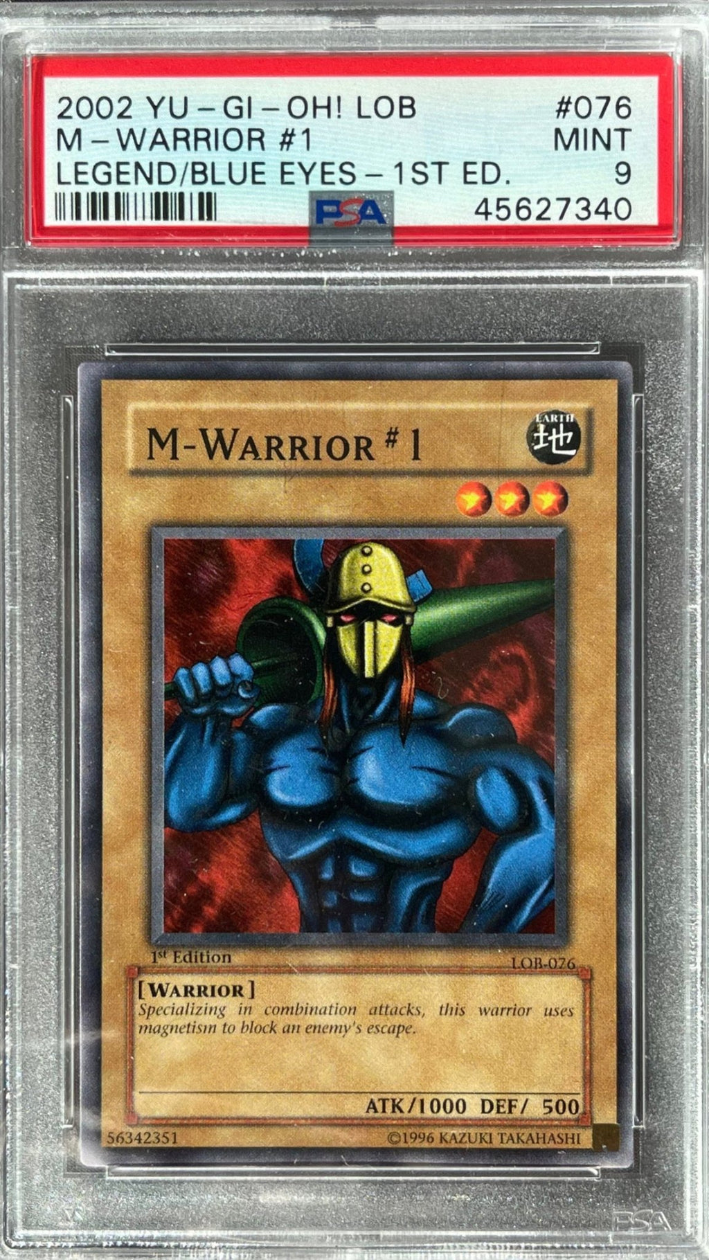 Yu - Gi - Oh! – M - Warrior 1 – Legend of Blue - Eyes White Dragon (LOB) 1st Edition 2002 – PSA 9 - TcgCollectorStop