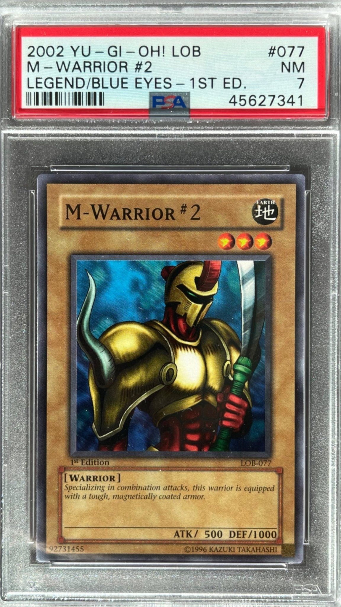 Yu - Gi - Oh! – M - Warrior 2 – Legend of Blue - Eyes White Dragon (LOB) 1st Edition 2002 – PSA 7 - TcgCollectorStop